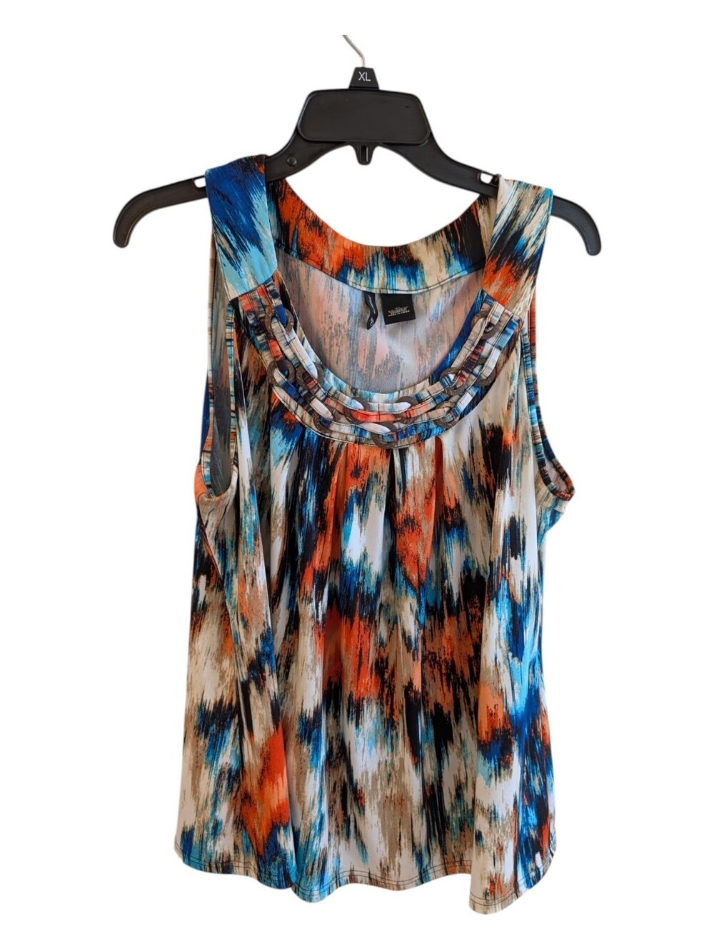 New Directions Braided-Neckline Multicolor Abstract Tank